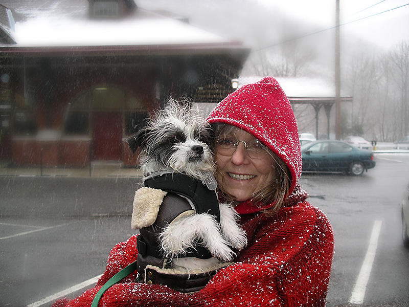 great cher and pooch in snow