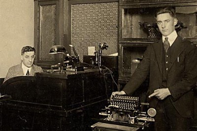 Dad w typewriters 16 years old 1921 crp